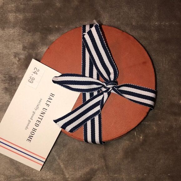 Half United Home Cognac Leather Coaster Set of 4 - Picture 1 of 5